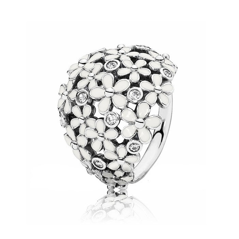 2015 ο DaisyClear Cz ȭƮ   925 -  ȥ  CompatiblePan /2015 New DaisyClear Cz and White Enamel ring 925-sterling- jewelry